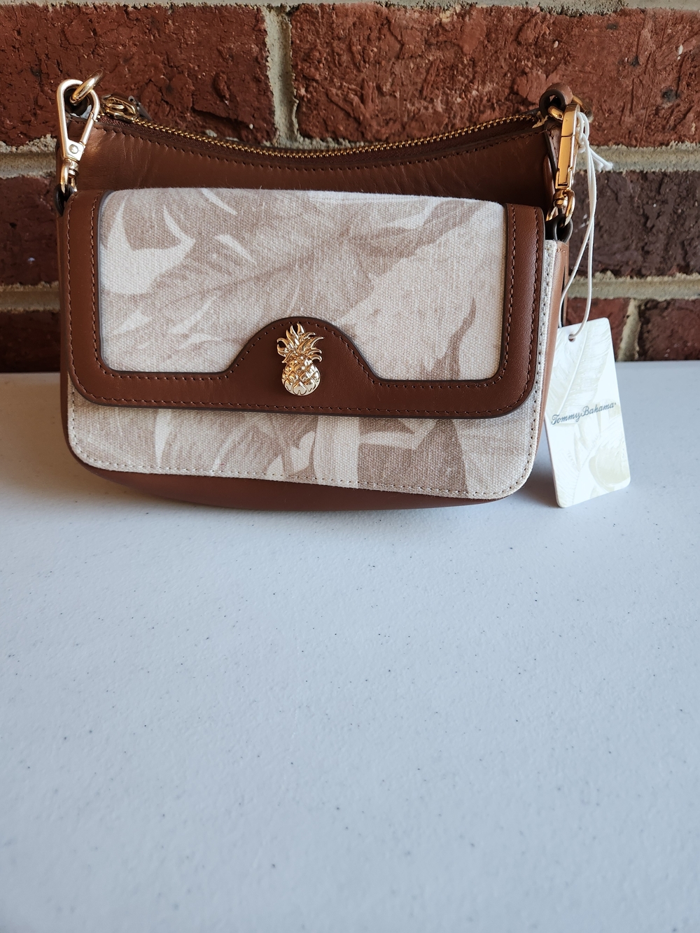 Tommy Bahama Brown & Cream Pineapple Accent Crossbody Bag